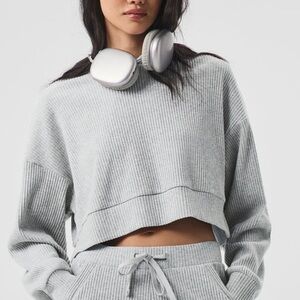 Alo Yoga | Muse Cropped Hoodie | Light Gray | Size Large